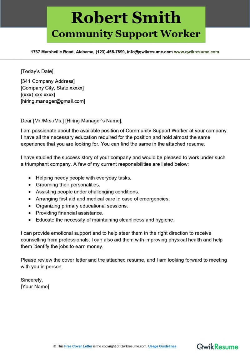 cover letter for indigenous support worker
